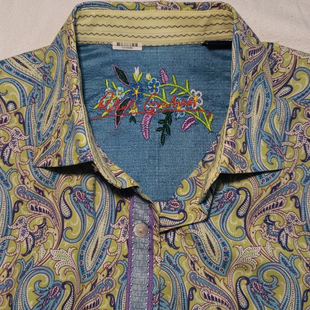 Robert Graham M Vibrant blue/green paisley print